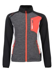 Peak Mountain Kurtka polarowa "Acerin" w kolorze szaro-czarno-pomarańczowym rozmiar: L. Czarne kurtki damskie Peak Mountain, l, bez wzorów, z polaru, bez kaptura. Za 173.99 zł.