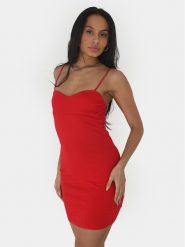 Brave Soul Sukienka letnia LDRJ-248LANA Czerwony Straight Fit. Czerwone sukienki damskie Brave Soul, bez wzorów, z bawełny, bez ramiączek. Za 139.99 zł.