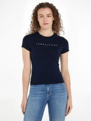 TOMMY JEANS Koszulka w kolorze granatowym rozmiar: XS. Niebieskie bluzki damskie Tommy Jeans, xs, bez wzorów, z bawełny, bez kołnierzyka, bez ramiączek. Za 57.06 zł.