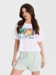 Piżama dwuczęściowa Disney - biały. Białe piżamy damskie Sinsay, bez wzorów, bez ramiączek. W wyprzedaży za 22.99 zł.