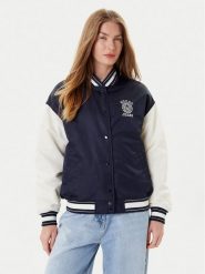 Guess Jeans Kurtka bomber W5YL15 WHAA2 Granatowy Regular Fit. Niebieskie kurtki damskie Guess Jeans, xs, z aplikacjami, z jeansu, bez kaptura. Za 489.00 zł.
