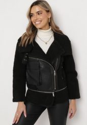 Czarna Kurtka Biker z Imitacji Skóry i Kożuszka Zadesy. Czarne kurtki damskie Born2be, m, z aplikacjami, z futra, bez kaptura. Za 409.99 zł.