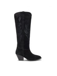 Bronx Kowbojki High boots 14297-C Czarny. Czarne kozaki damskie Bronx, ze skóry, bez obcasa, na słupku, bez zapięcia. Za 1,349.00 zł.