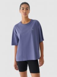 4F T-shirt oversize damski 4F x Anna Lewandowska - granatowy L. Niebieskie t-shirty damskie 4F, l, bez wzorów, z bawełny, bez kołnierzyka. W wyprzedaży za 49.99 zł.