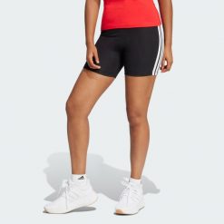 Szorty Essentials 3-Stripes High Waisted Biker. Białe spodenki sportowe damskie Adidas, uniwersalny, bez wzorów, z bawełny, na fitness i siłownię. Za 109.00 zł.