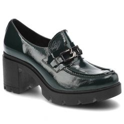 Półbuty damskie Lemar, lakierowana skórzana cholewka wsuwana forma masywna podeszwa stabilny obcas typu klocek, naplak oliwka, 20115-Cn. Zielone czółenka damskie Lemar, z aplikacjami, z lakierowanej skóry, bez obcasa, na obcasie. Za 299.00 zł.