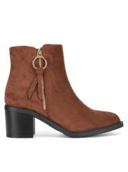Clara Barson Botki LS5276-02A Brązowy. Brązowe botki damskie Clara Barson, z materiału, bez obcasa, na słupku, bez zapięcia. Za 169.99 zł.