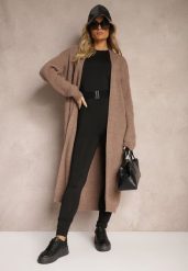 Brązowy Nierozpinany Casualowy Kardigan o Długim Kroju Ozdobiony Ściągaczami Arfilia. Brązowe kardigany damskie Renee, bez wzorów, z jeansu. Za 159.99 zł.