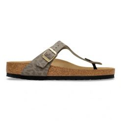 Birkenstock Gizeh SYN Leo Gray Taupe Japonki damskie. Szare klapki damskie Birkenstock, bez wzorów, ze skóry, bez obcasa, bez zapięcia. Za 399.99 zł.