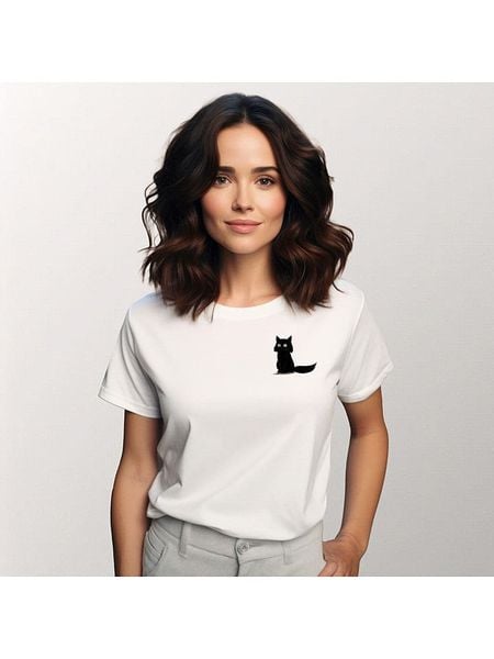 WOOOP Koszulka "Sitting cat" w kolorze białym rozmiar: L. Białe bluzki damskie Wooop, l, bez wzorów, z bawełny, bez kołnierzyka, bez ramiączek. Za 56.79 zł.