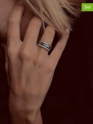 Eclat d'Argent Srebrne pierścionki (3 szt.) z cyrkoniami rozmiar: 50. Szare pierścionki damskie Eclat d'Argent, z cyrkonią, srebrne. Za 239.29 zł.