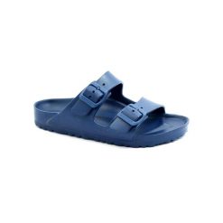 Klapki damskie Birkenstock Arizona Eva. Niebieskie klapki damskie Birkenstock, bez wzorów, z materiału, bez obcasa, bez zapięcia. Za 453.00 zł.