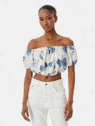 Guess Bluzka W6GHA1 W2447 Biały Regular Fit. Białe bluzki damskie Guess, m, z aplikacjami, ze lnu, bez kołnierzyka, bez ramiączek. Za 344.99 zł.