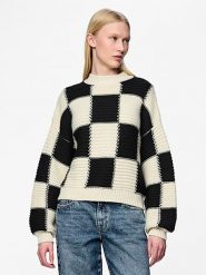 Pieces Sweter w kolorze kremowo-czarnym rozmiar: L. Brązowe swetry klasyczne damskie Pieces, l, z wełny, bez kołnierzyka. Za 114.98 zł.