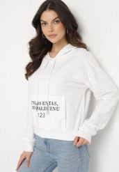Biała Casualowa Bluza z Kapturem i Kieszonką Zelotia. Białe bluzy damskie Born2be, l, bez wzorów, z jeansu, z kapturem. Za 59.99 zł.