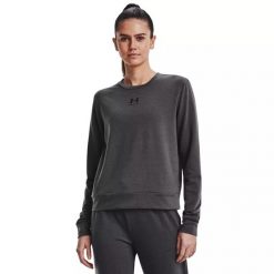 Bluza damska Under Armour Rival Terry Crew. Szare bluzy damskie Under Armour, bez wzorów, bez kaptura. Za 139.99 zł.