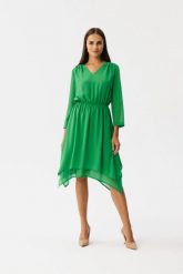 Elegancka zwiewna sukienka szyfonowa asymetryczna zielona. Zielone sukienki damskie Stylove, bez wzorów, z gumy, eleganckie, bez ramiączek. Za 379.00 zł.