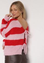 Czerwony Wiązany Kardigan Oversize w Paski z Dodatkiem Wełny i Wiskozy Retire. Czerwone kardigany damskie Born2be, uniwersalny, bez wzorów, z dzianiny. Za 149.99 zł.