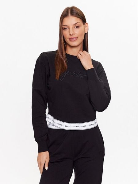 Guess Bluza O3YQ01KBS91 Czarny Regular Fit. Czarne bluzy damskie Guess, l, z aplikacjami, z bawełny, bez kaptura. Za 139.99 zł.