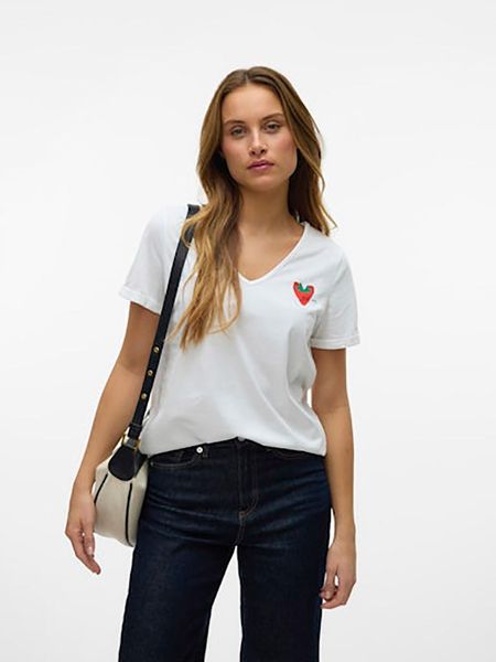 Vero Moda Koszulka w kolorze białym rozmiar: XS. Białe bluzki damskie Vero Moda, xs, bez wzorów, z bawełny, bez kołnierzyka, bez ramiączek. Za 55.95 zł.