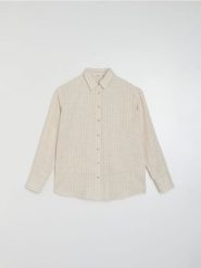 Koszula oversize w paski, z wiskozą i domieszką lnu - wielobarwny. Koszule damskie Sinsay, l, bez wzorów, z wiskozy, bez kołnierzyka, bez ramiączek. Za 49.99 zł.