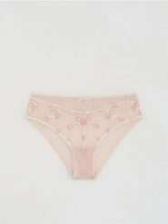 Majtki figi z haftem - beżowy. Brązowe figi Reserved, bez wzorów. Za 49.99 zł.