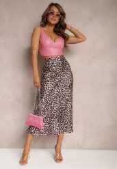 Fuksjowo-Czarna Spódnica High Waist ze Zwierzęcym Printem i Gumką w Talii Dimella. Czerwone spódnice damskie Renee, m, bez wzorów, z wiskozy, eleganckie, midi. Za 74.99 zł.