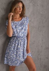 Niebieska Sukienka z Bawełną w Kwiaty Lumairene. Niebieskie sukienki damskie Renee, bez wzorów, z bawełny, eleganckie, bez ramiączek. Za 59.99 zł.