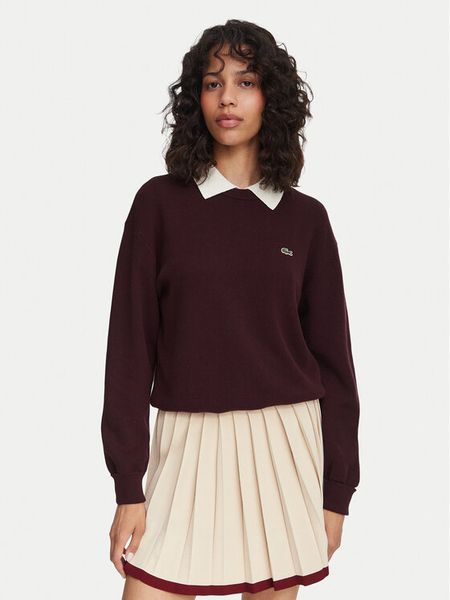 Lacoste Sweter AF4158 Brązowy Regular Fit. Brązowe swetry klasyczne damskie Lacoste, z bawełny, bez kołnierzyka. Za 651.99 zł.