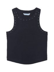 Mayoral Top 6013 Czarny Regular Fit. Czarne koszulki i t-shirty dziewczęce Mayoral, bez wzorów, z bawełny, bez kołnierzyka, bez ramiączek. Za 69.99 zł.