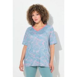 Damskie T-shirt funkcyjny wzór fali dekolt V rękaw 1/2. Zielone t-shirty damskie Ulla Popken, plus size, bez wzorów, z elastanu, bez kołnierzyka. Za 143.99 zł.