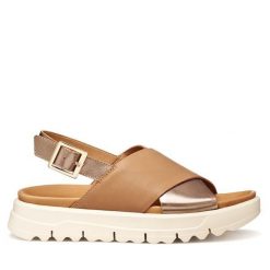 Sandały Geox. Brązowe sandały damskie Geox, bez wzorów, bez obcasa, na płaskiej podeszwie, bez zapięcia. Za 459.99 zł.