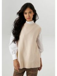 Aniston Bezrękawnik w kolorze beżowym rozmiar: 40. Brązowe swetry klasyczne damskie Aniston, bez kołnierzyka. Za 56.39 zł.