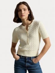 Polo Ralph Lauren Bluzka 211B17746001 Kremowy Regular Fit. Białe bluzki damskie Polo Ralph Lauren, xs, bez wzorów, z bawełny, bez kołnierzyka, bez ramiączek. Za 989.99 zł.