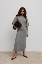 Długa sukienka z dzianiny waflowej w kolorze GREY- NEOS-M/L. Szare sukienki damskie Marsala, bez wzorów, z bawełny, sportowe, bez ramiączek. Za 369.90 zł.