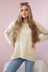 Sweter z kieszeniami z przodu beżowy. Brązowe swetry klasyczne damskie KESI, na jesień, l, z jeansu, bez kołnierzyka, plus size. Za 178.78 zł.
