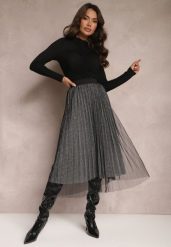 Czarno-Srebrna Spódnica Voloelle. Czarne spódnice damskie Renee, s, bez wzorów, z dzianiny, eleganckie, midi. Za 49.99 zł.
