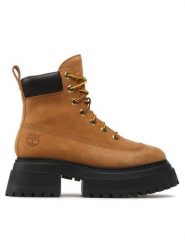 Timberland Botki Sky 6In LaceUp TB0A2KMU2311 Brązowy. Brązowe botki damskie Timberland, z nubiku, bez obcasa, na płaskiej podeszwie, bez zapięcia. Za 709.99 zł.