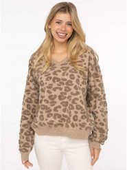 Zwillingsherz Sweter "3D Leo" w kolorze jasnobrązowym rozmiar: L/XL. Brązowe swetry klasyczne damskie Zwillingsherz, l, ze splotem, bez kołnierzyka. Za 229.95 zł.