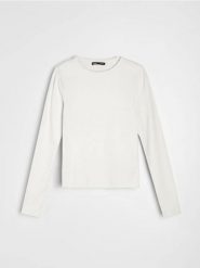 Bawełniana koszulka z długim rękawem - kremowy. Białe koszulki damskie Sinsay, l, bez wzorów, z bawełny, bez kołnierzyka, bez ramiączek. Za 19.99 zł.