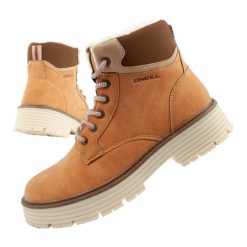 Buty trapery zimowe za kostkę damskie O'neill ocieplane. Brązowe trapery damskie O'Neill, na zimę, z materiału, za kostkę, bez zapięcia. Za 299.00 zł.