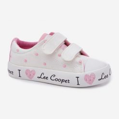 Trampki Dziewczęce Na Rzepy Lee Cooper LCW-25-02-3264K Białe. Białe trampki dziewczęce bez wzorów, bez zapięcia. Za 173.90 zł.