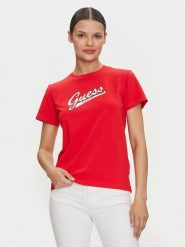 Guess Jeans T-Shirt W4YI13 J1314 Czerwony Regular Fit. Czerwone t-shirty damskie Guess Jeans, xs, z aplikacjami, z bawełny, bez kołnierzyka. Za 99.99 zł.