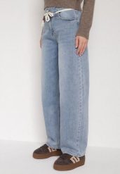 Niebieskie Jeansy Balloon z Regularnym Stanem i Ozdobnym Wiązaniem Rislyn. Niebieskie jeansy damskie Born2be, bez wzorów, z jeansu. Za 119.99 zł.