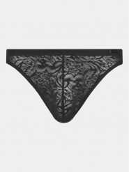 HOM Stringi 402886 Czarny. Czarne stringi HOM, bez wzorów, z materiału. Za 79.99 zł.