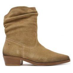 Botki Tamaris. Brązowe botki damskie Tamaris, bez obcasa, na słupku, bez zapięcia. Za 469.99 zł.
