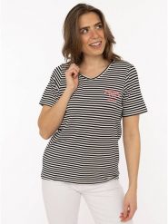 Zwillingsherz Koszulka "Zwillingsherz" w kolorze czarno-białym rozmiar: M. Białe koszulki damskie Zwillingsherz, m, bez wzorów, z wiskozy, bez kołnierzyka, bez ramiączek. Za 82.99 zł.