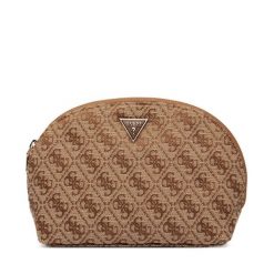 Kosmetyczka Guess. Brązowe kosmetyczki damskie Guess, z aplikacjami, z materiału. Za 239.99 zł.