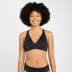 Góra kostiumu kąpielowego surfingowego damska Olaian Ana. Czarne bikini OLAIAN, bez wzorów, z elastanu. Za 89.99 zł.