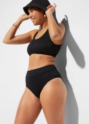 Prążkowane bikini z biustonoszem bustier (2 części). Czarne bikini bonprix, bez wzorów, prążkowane. Za 104.99 zł.